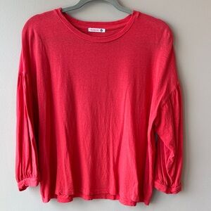 Sundry Coral-Red Long Sleeve Crewneck Tee